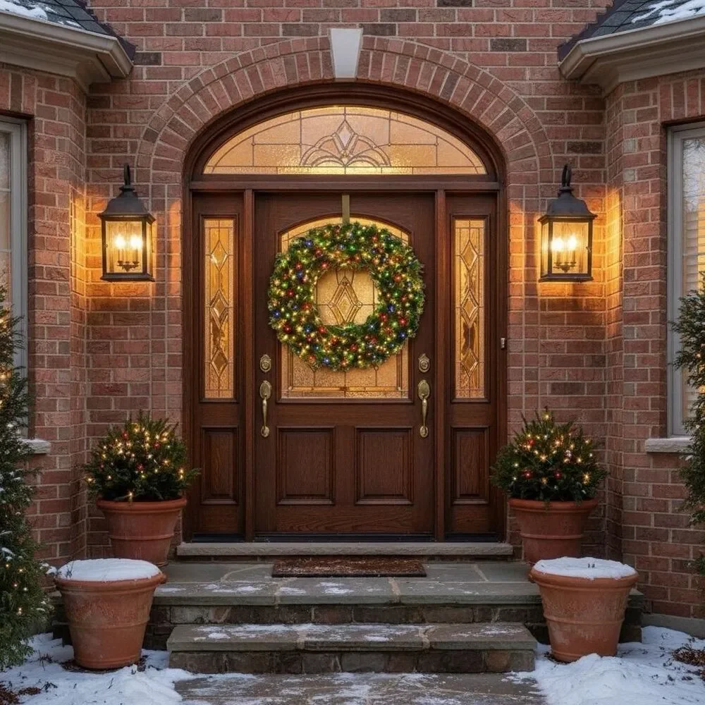60 in. Artificial Pre-Lit Christmas Wreath with 300 Multicolored Lights 930 tips